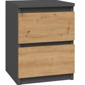 Topeshop M2 ANTRACYT/ARTISAN naktinis staliukas / staliukas prie lovos 2 stalčiai Antracitas, Ąžuolas, Medis