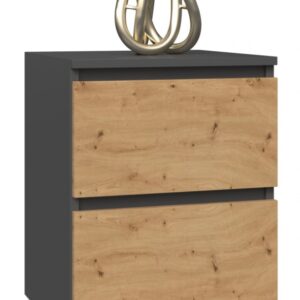Topeshop W2 ANTRACYT/ARTISAN naktinis staliukas / staliukas prie lovos 2 stalčiai Antracitas, Ąžuolas - Image 3