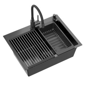 Virtuvės plautuvė su sifonu, 1 dubuo b/o + Qmat + įdėklas + dozatorius + medinė lenta + maišytuvas s - Image 3