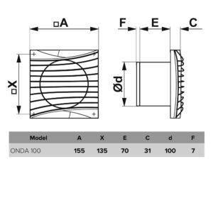 Vonios kambario ventiliatorius Vlano ONDA 100 TH (su laikmačiu ir drėgmės jutikliu) 100 mm - Image 3