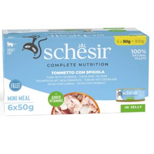 SCHESIR Tunas su jūros ešeriais želė - šlapias kačių maistas - 6x50g