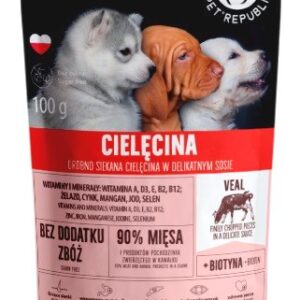 PET REPUBLIC Junior Smulkiai pjaustyta veršiena - Šlapias maistas šunims - 100 g
