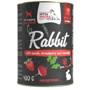 SYTA MICHA Chef Rabbit with turnip, strawberry and rosemary - drėgnas ėdalas šunims - 400g
