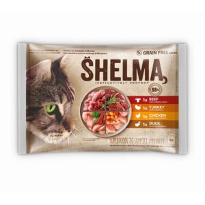 SHELMA Rich in chicken, turkey, beef and duck - šlapias kačių maistas - 4x85g