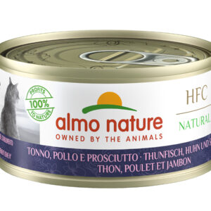 Almo Nature HFC Tuna, Chicken & Ham konservai katėms su tunu, vištiena ir kumpiu, 70 g