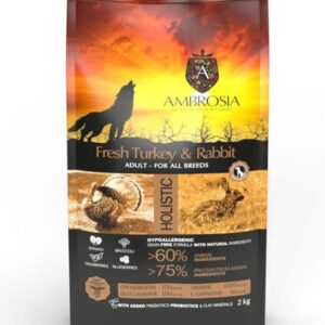 AMBROSIA GF Rabbit & Fresh Turkey Adult begrūdis triušienos ir kalakutienos sausas maistas šunims, 12 kg