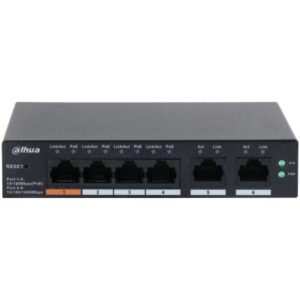 Switch|DAHUA|DH-CS4006-4ET2ET-60|Switch type Managed|Switch layer L2|6xRJ-45 ports|RJ-45 Ports Type Gigabit Ethernet (10/100/1000)|4xFast Ethernet (copper) ports quantity|2xGigabit Ethernet (copper) ports quantity|Power over Ethernet (PoE) Yes|4xPower over Ethernet (PoE) ports quantity|Total Power over Ethernet (PoE) budget 60 W|CS4006-4ET2ET-60