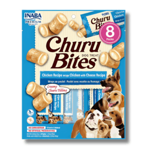 Churu Dog Bites Chicken Cheese pagalvėlės formos skystas skanėstas šunims su vištiena ir sūriu, 8 x 12 g