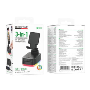 Borofone Portable Bluetooth Speaker BR200 Marea 3 in 1 with holder and 1500mAh power bank black - Image 8