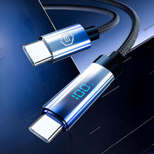 Blavec Kabelis Velox pleciony - Typ C na Typ C - PD 100W 5A LED display 1,2 metra Apple CarPlay/Android Auto (CVE-CC5B12) - Image 7