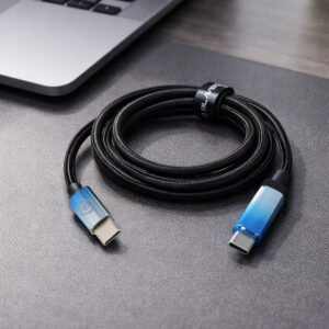 Blavec Kabelis Velox pleciony - Typ C na Typ C - PD 240W 5A LED display 1,2 metra Apple CarPlay/Android Auto (CVE-CC5B12) - Image 3