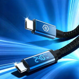 Blavec Kabelis Velox pleciony - Typ C na Typ C - PD 240W 5A LED display 1,2 metra Apple CarPlay/Android Auto (CVE-CC5B12) - Image 5