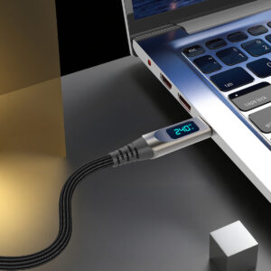 Blavec Kabelis Lumix pleciony - Typ C na Typ C - PD 240W 5A LED display 1,2 metra Apple CarPlay/Android Auto (CLU-CC5BG12) - Image 5