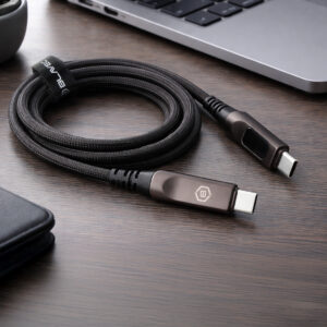 Blavec Kabelis Lumix pleciony - Typ C na Typ C - PD 100W 5A LED display 1,2 metra Apple CarPlay/Android Auto (CLU-CC5BG12) - Image 3