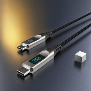 Blavec Kabelis Lumix pleciony - Typ C na Typ C - PD 100W 5A LED display 1,2 metra Apple CarPlay/Android Auto (CLU-CC5BG12) - Image 4