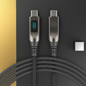 Blavec Kabelis Lumix pleciony - Typ C na Typ C - PD 100W 5A LED display 1,2 metra Apple CarPlay/Android Auto (CLU-CC5BG12) - Image 6