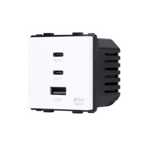 Greito krovimo rozetė Feelspot su USB+C+C jungtimis, 65W, balta - Image 2