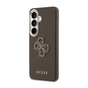 Guess PU 4G Resin Metal Logo dėklas skirtas Samsung Galaxy S26 Brown