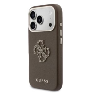 Guess PU Resin Logo dėklas skirtas Apple iPhone 17 Pro Brown