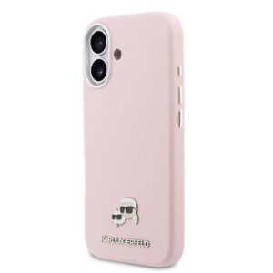 Karl Lagerfeld PU Karl and Choupette Heads Pins MagSafe dėklas skirtas Apple iPhone 17 Pink