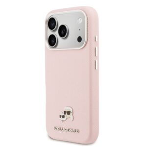 Karl Lagerfeld PU Karl and Choupette Heads Pins MagSafe dėklas skirtas Apple iPhone 17 Pro Pink