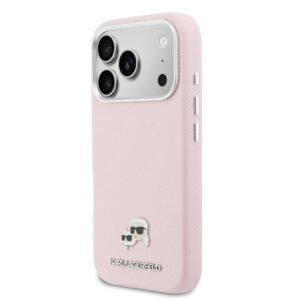 Karl Lagerfeld PU Karl and Choupette Heads Pins MagSafe dėklas skirtas Apple iPhone 17 Pro Max Pink