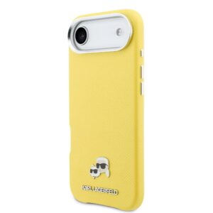 Karl Lagerfeld PU Karl and Choupette Heads Pins MagSafe dėklas skirtas Apple iPhone Air Yellow