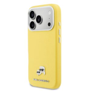 Karl Lagerfeld PU Karl and Choupette Heads Pins MagSafe dėklas skirtas Apple iPhone 17 Pro Max Yellow