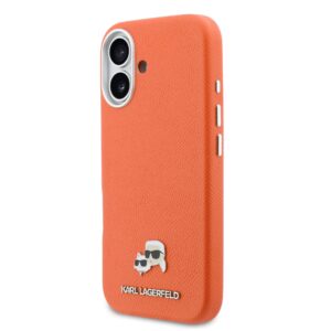 Karl Lagerfeld PU Karl and Choupette Heads Pins MagSafe dėklas skirtas Apple iPhone 17 Orange