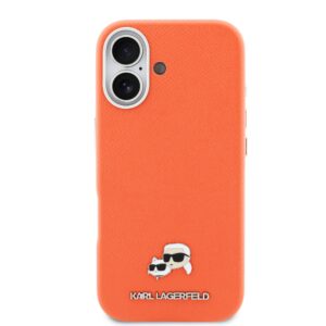 Karl Lagerfeld PU Karl and Choupette Heads Pins MagSafe dėklas skirtas Apple iPhone 17 Orange - Image 2