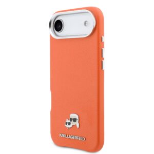 Karl Lagerfeld PU Karl and Choupette Heads Pins MagSafe dėklas skirtas Apple iPhone Air Orange