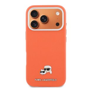 Karl Lagerfeld PU Karl and Choupette Heads Pins MagSafe dėklas skirtas Apple iPhone 17 Pro Orange - Image 2
