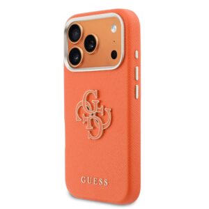 Guess PU Resin Logo dėklas skirtas Apple iPhone 17 Pro Orange