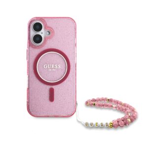 Guess IML Glitter Strap MagSafe dėklas skirtas Apple iPhone 16 Plus Pink
