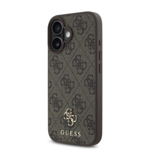 Guess PU 4G Small Metal Logo MagSafe dėklas skirtas Apple iPhone 16 Plus Brown