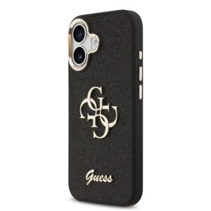 Guess PU Fixed Glitter 4G Metal Frame dėklas skirtas Apple iPhone 17 Black
