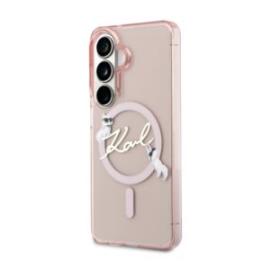 Karl Lagerfeld IML Choupette Karl Script Logo Magnetic dėklas skirtas Samsung Galaxy S26 Pink