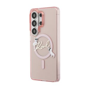 Karl Lagerfeld IML Choupette Karl Script Logo Magnetic dėklas skirtas Samsung Galaxy S26 Ultra Pink