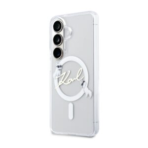 Karl Lagerfeld IML Choupette Karl Script Logo Magnetic dėklas skirtas Samsung Galaxy S26 Transparent