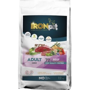 IRONpet BEEF Mini Adult vieno baltymo pašaras suaugusiems šunims, 12 kg