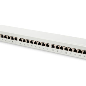 Digitus | Patch Panel | DN-91624S | Category: CAT 6; Ports: 24 x RJ45; Retention strength: 7.7 kg; Insertion force: 30N max | 48.2 x 4.4 x 10.9 cm | White