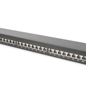 CAT 6A | Patch Panel | RJ45, 8P8C | Suitable for 483 mm (19") cabinet mounting; Transmission properties: Category 6A, Class EA; Area of application: Up to 500 MHz, 10GBase-T; Size:482.6 x 44 x 109mm | RJ45 shielding (Tinned bronze)