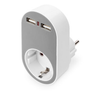 Digitus Universal USB Plug-in Charger with 2 x USB-A Sockets and Integrated Socket | DA-70617