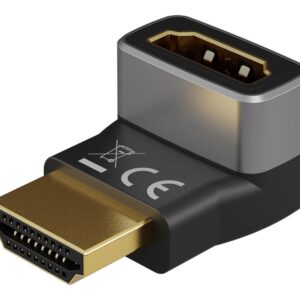 Goobay HDMI Angled Adapter 90° Vertical, 8K at 60 Hz, Gold-Plated, Black/Silver | 72009