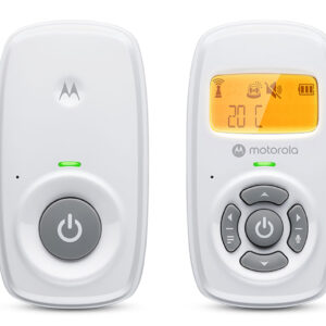 Motorola | Audio Baby Monitor | AM24 | 1.5” LCD black and white display with orange backlight; 1.5” LCD black and white display with orange backlight; Connect one baby unit to two parent units to monitor from different rooms; Rechargeable portable parent unit with 10 hours playtime; Two-way talk with high-sensitivity microphone; Room temperature monitoring | White