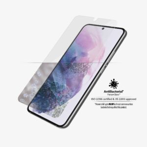 PanzerGlass | Samsung | Galaxy S22 | Tempered glass | Transparent | Case friendly. Compatible with ultrasonic fingerprint sensor. 100 % touch sensitivity. Antibacterial (ISO 22196 certified & JIS 22810 approved) | Screen Protector