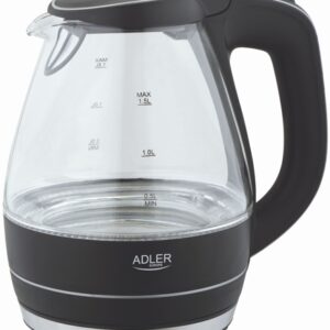 Kettle | Adler | Kettle | AD 1224 | Standard | 2000 W | 1.5 L | Glass | 360° rotational base | Black