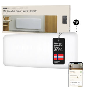 Mill Invisible Smart WiFi Heater | PA1300WIFI4 | Panel Heater | 1300 W | Suitable for rooms up to 15-19 m² | White | IPX4