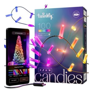 Twinkly Candies 100 Candle-shaped RGB LEDs, Clear Wire, USB-C