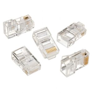 Modular plug 8P8C for solid LAN cable CAT5, UTP, 10 pcs. per bag | Modular 8P8C RJ45 plug, 30u” gold plated, 3-fork internal contacts for use with solid LAN cables - Image 1